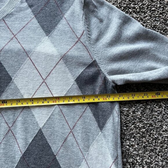 Banana Republic Sweater Mens Large Gray Argyle V Neck 100% Cotton Business Top - Picture 5 of 7